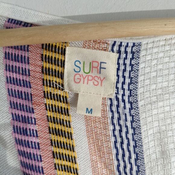 Surf Gypsy Striped Lace Up Front Boho Beachy Tassel Romper NWT Women's Size M - Picture 8 of 9